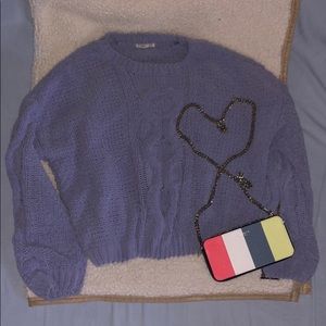 light blue cable knit sweater